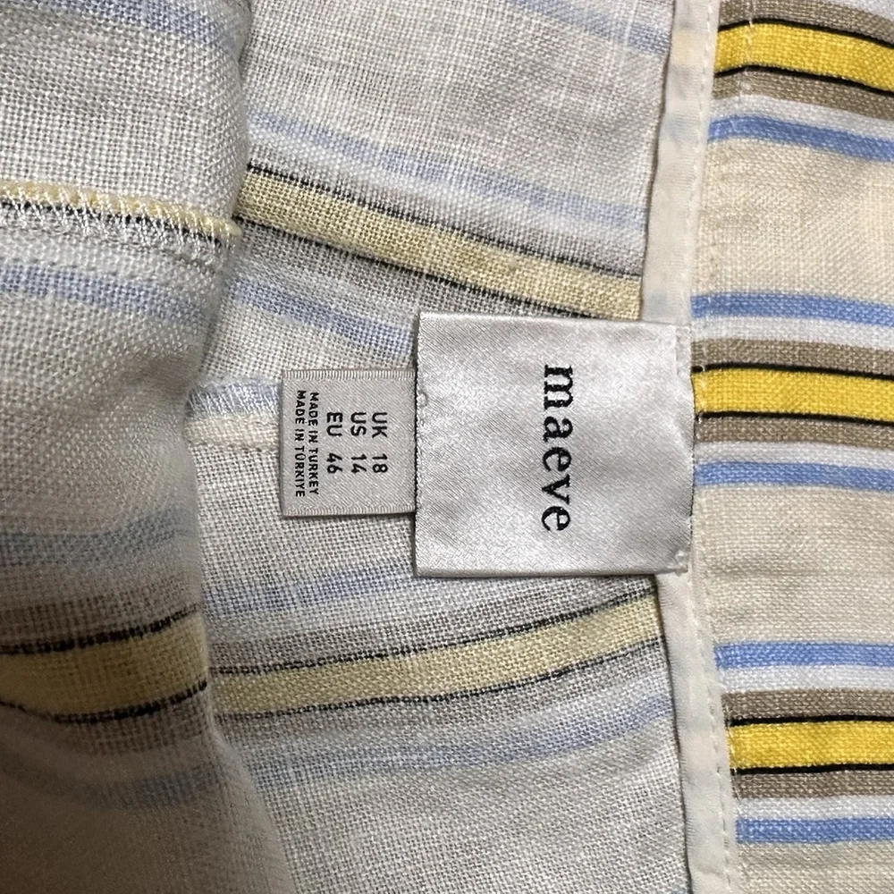 Meave Anthropologie Linen Stripe Pleated Belted Shorts Ecru Yellow Size 14